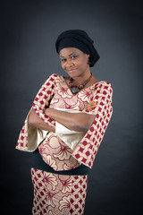 Beautiful woman doing different expressions in different sets of clothes: arms crossed