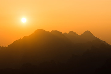 orange color of mountains during sunrise in the Slovak High Tatras