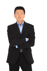 handsome man doing different expressions in different sets of clothes: arms crossed