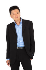 handsome man doing different expressions in different sets of clothes: sad