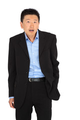 handsome man doing different expressions in different sets of clothes: surprise