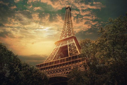 Eiffel Tower at sunset in Paris, France