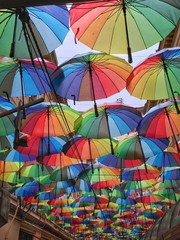 Fototapeta na wymiar multicolored umbrellas, Bucharest, Romania
