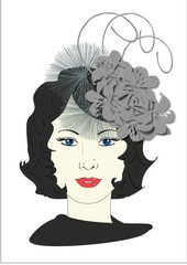 An illustration of a woman wearing a fascinator hat 