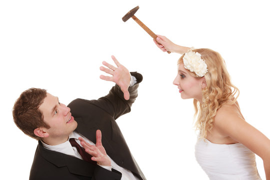 Wedding couple having argument conflict, bad relationships