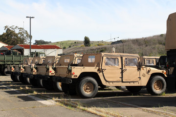 Row of military vehicles