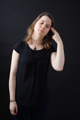 Fototapeta premium Beautiful woman doing different expressions in different sets of clothes: suicide