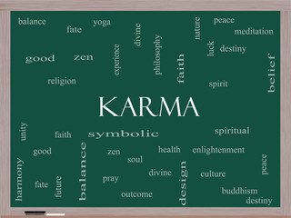 Karma Word Cloud Concept on a Blackboard