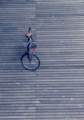 bicycle on the wooden floor in  filter