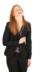 Obraz premium Beautiful businesswoman doing different expressions in different sets of clothes: heart attack