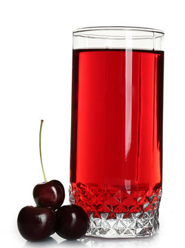 Glass of cherry juice isolated on white