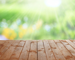 Wooden table  with abstract  blur background