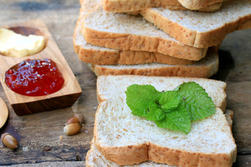 Slice toast whole wheat bread with strawberry jam