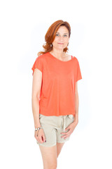 Obraz premium Beautiful businesswoman doing different expressions in different sets of clothes: love
