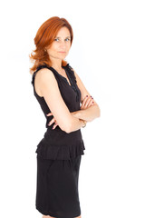 Beautiful businesswoman doing different expressions in different sets of clothes: arms crossed