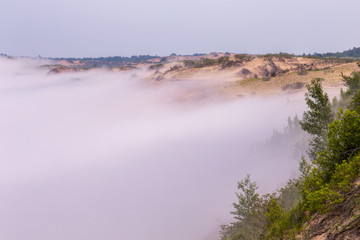 Grand Sable Dunes, shrouded in fog, Pictured Rock National Lakeshore, Lake Superior, Michigan, USA.