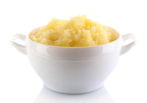 Mashed potatoes in bowl isolated on white