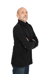 Handsome man doing different expressions in different sets of clothes: arms crossed