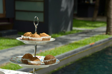 Banana cupcakes in the layer cake holder