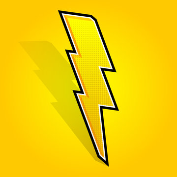 Vector illustrated lightning bolt on yellow background.