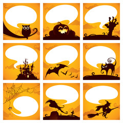 Naklejka premium Collection of halloween elements with speech bubbles