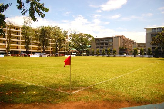 Soccer field inside the school campus photo image