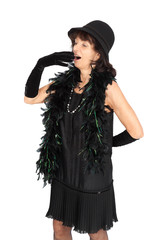 Fototapeta premium Beautiful woman doing different expressions in different sets of clothes: yawning