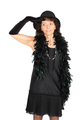 Fototapeta premium Beautiful woman doing different expressions in different sets of clothes: at attention