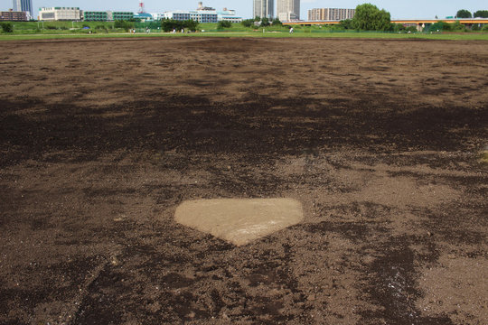 Baseball field of dry riverbed