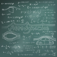 Aerodynamics law theory and physics mathematical formula equation, doodle handwriting icon in blackboard background with hand drawn model, create by vector
