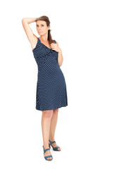 Fototapeta premium Beautiful woman doing different expressions in different sets of clothes: posing