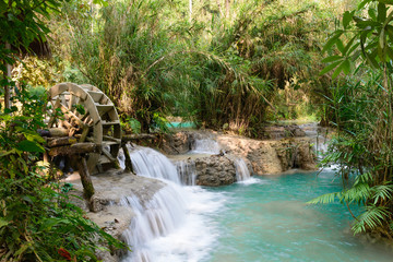 Kouangxi waterfall with turbine at Luangprabang in Laos.