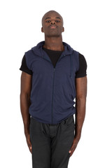 Fototapeta premium Handsome man doing different expressions in different sets of clothes: at attention