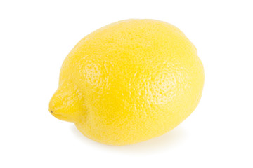 Close-up of a whole ripe lemon, isolated on white background.