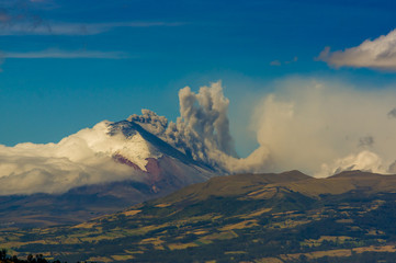 Fototapeta na wymiar Eruption of Cotopaxi volcano in Ecuador, South America