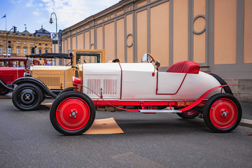 Wuerzburg City in Franconia, Germany. Opel Oldtimer vintage car