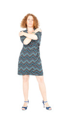 Naklejka premium Beautiful woman doing different expressions in different sets of clothes: posing