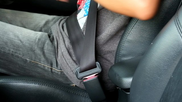 man wears safety belt