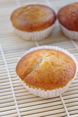 Banana cakes in natural light  on bamboo mat.