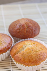 Banana cakes in natural light  on bamboo mat.