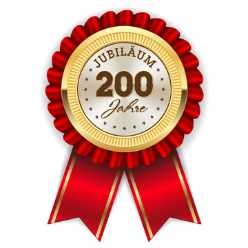 Gold 200 Jahre Jubiläum Rosette mit roter Sherpe