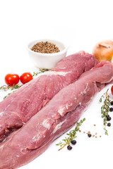 uncooked raw meat fillet with spices