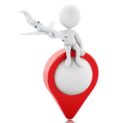 3d White people tourist with map pointer.