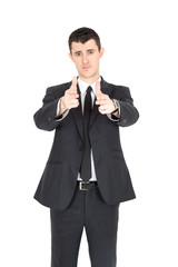 Handsome businnessman doing different expressions in different sets of clothes