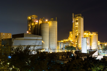 coal power station and cement plant at night