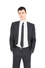 Handsome businnessman doing different expressions in different sets of clothes