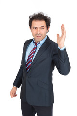 Handsome arabic man doing different expressions in different sets of clothes: warning