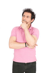 Fototapeta na wymiar Handsome arabic man doing different expressions in different sets of clothes: thinking