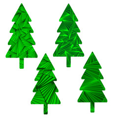 Set of four Christmas trees. Geometric pattern green hues.