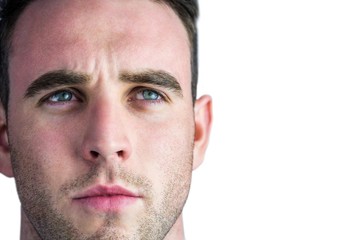 Tough rugby player looking away